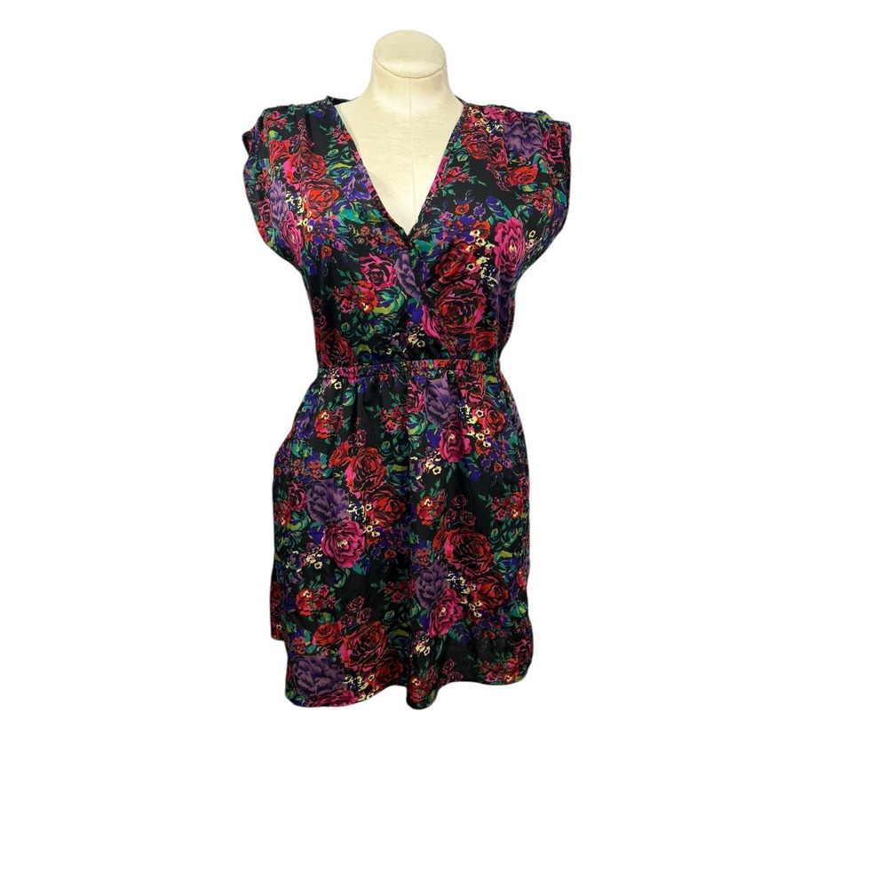 Women's Angie L Multicolored Floral Print‎ Dress Lightweight Pockets! Preowned